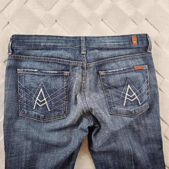 7 For All Mankind A Pocket Boot Cut Jeans Womens 31 Dark Wash Whiskered Cowgirl - Picture 9 of 10